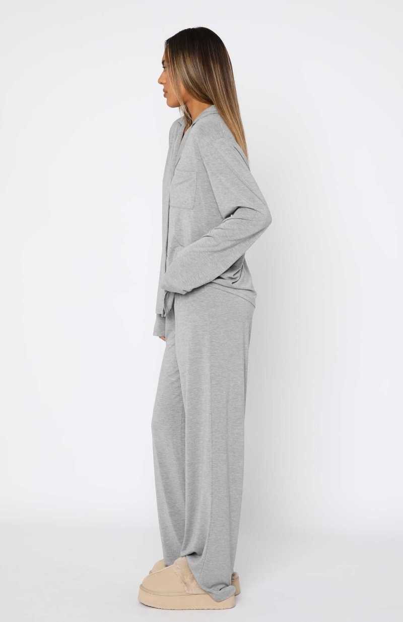 White Fox Pillow Talk Long Sleeve Pyjama Set Grey Marle | KWITJU-015