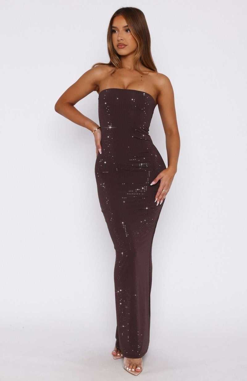 White Fox Platinum Maxi Dress Chocolate | CWRFHO-349