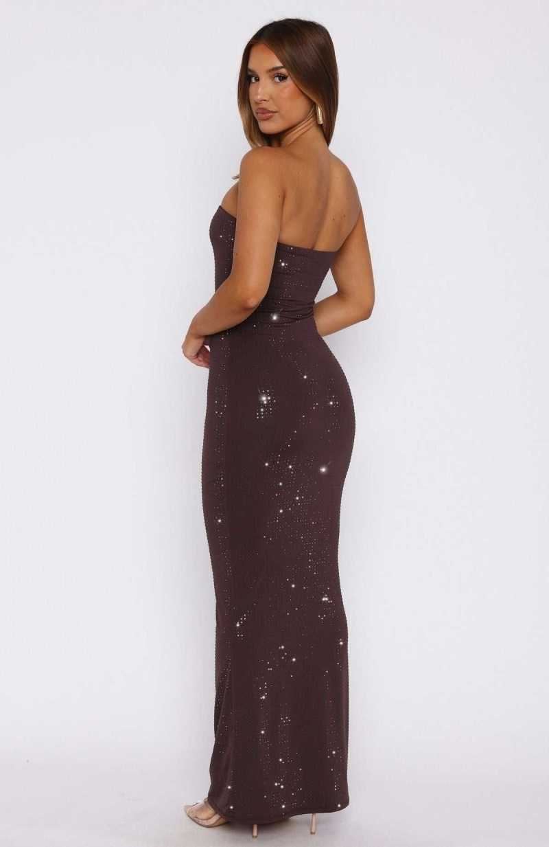 White Fox Platinum Maxi Dress Chocolate | CWRFHO-349