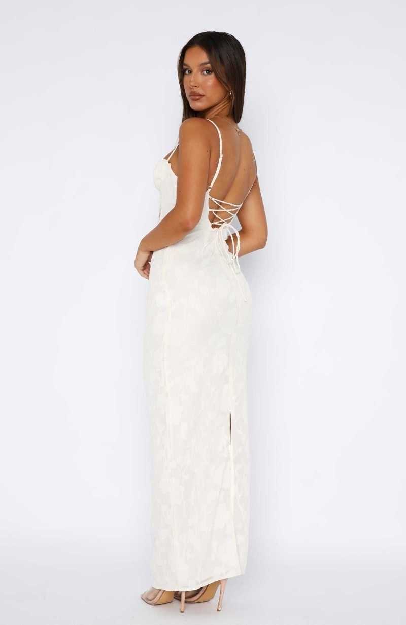 White Fox Poppy Dream Maxi Dress Cream | KRLDEO-250