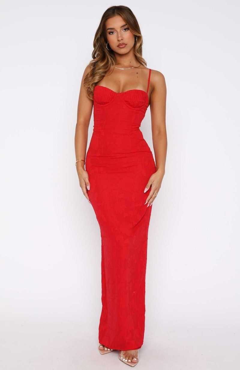 White Fox Poppy Dream Maxi Dress Red | WUDTXF-091