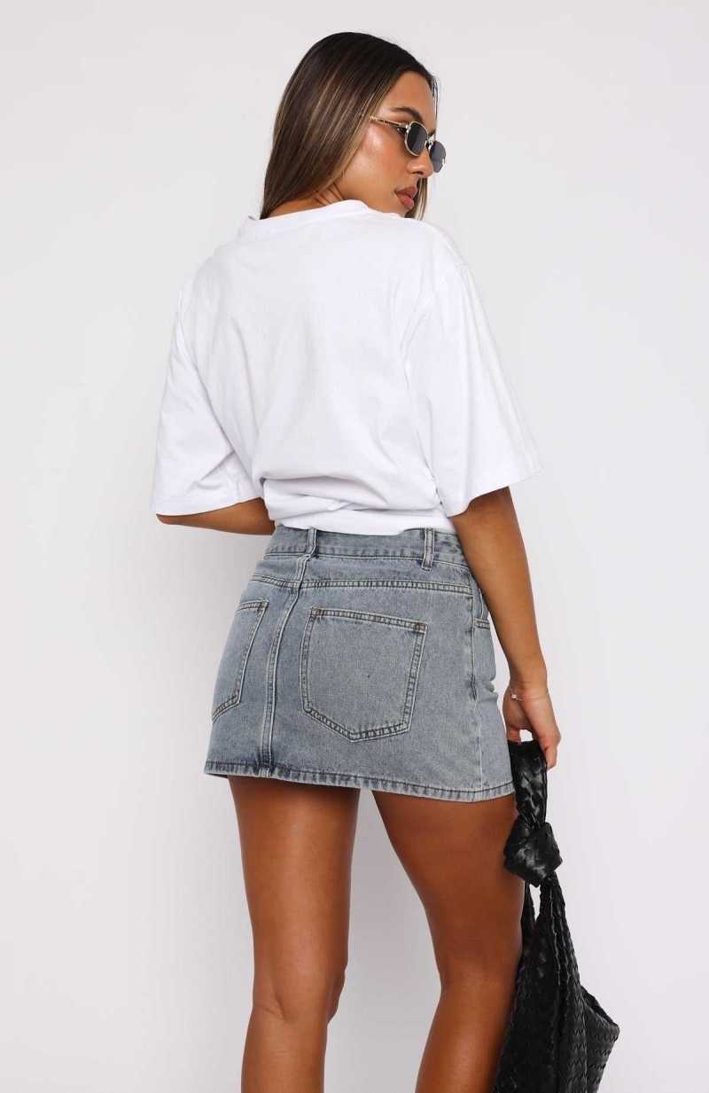 White Fox Press Reset Denim Mini Skirt Light Blue Wash | ERAINZ-325