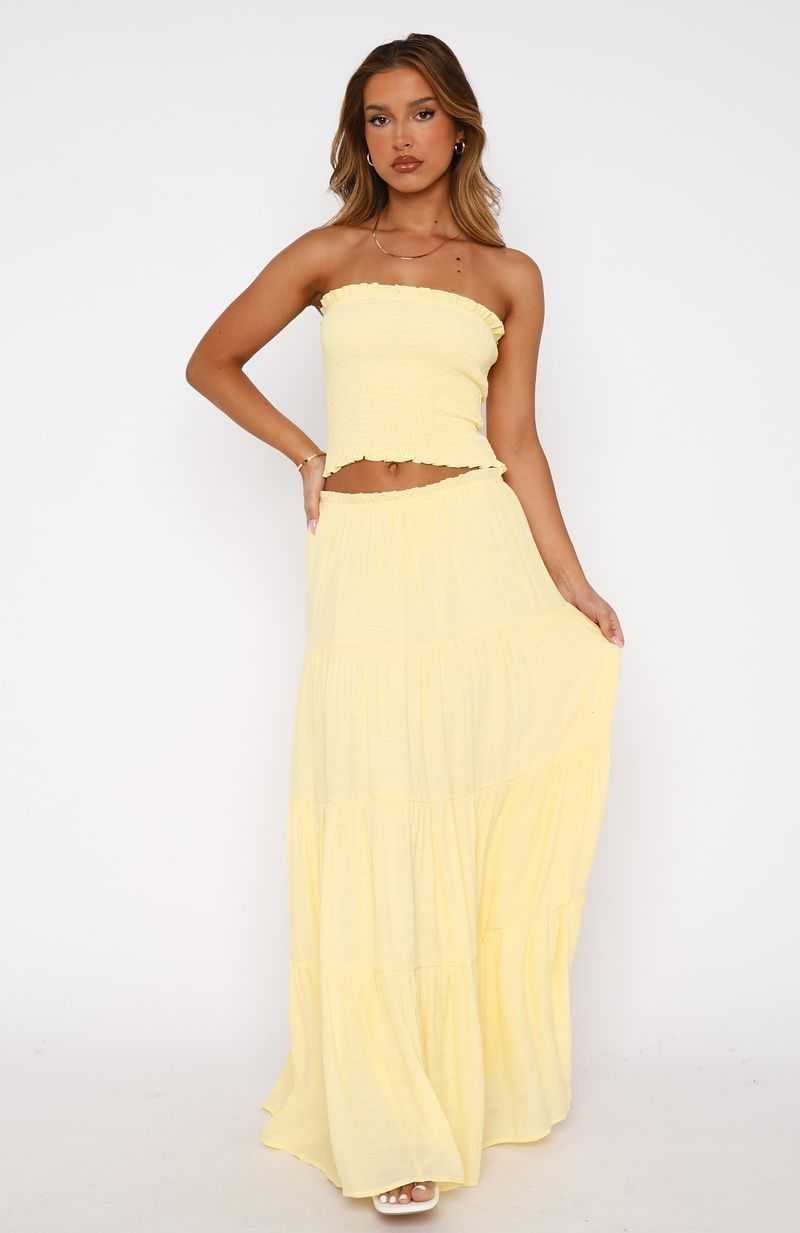 White Fox Prove Me Right Maxi Skirt Lemon | YJGTLC-637