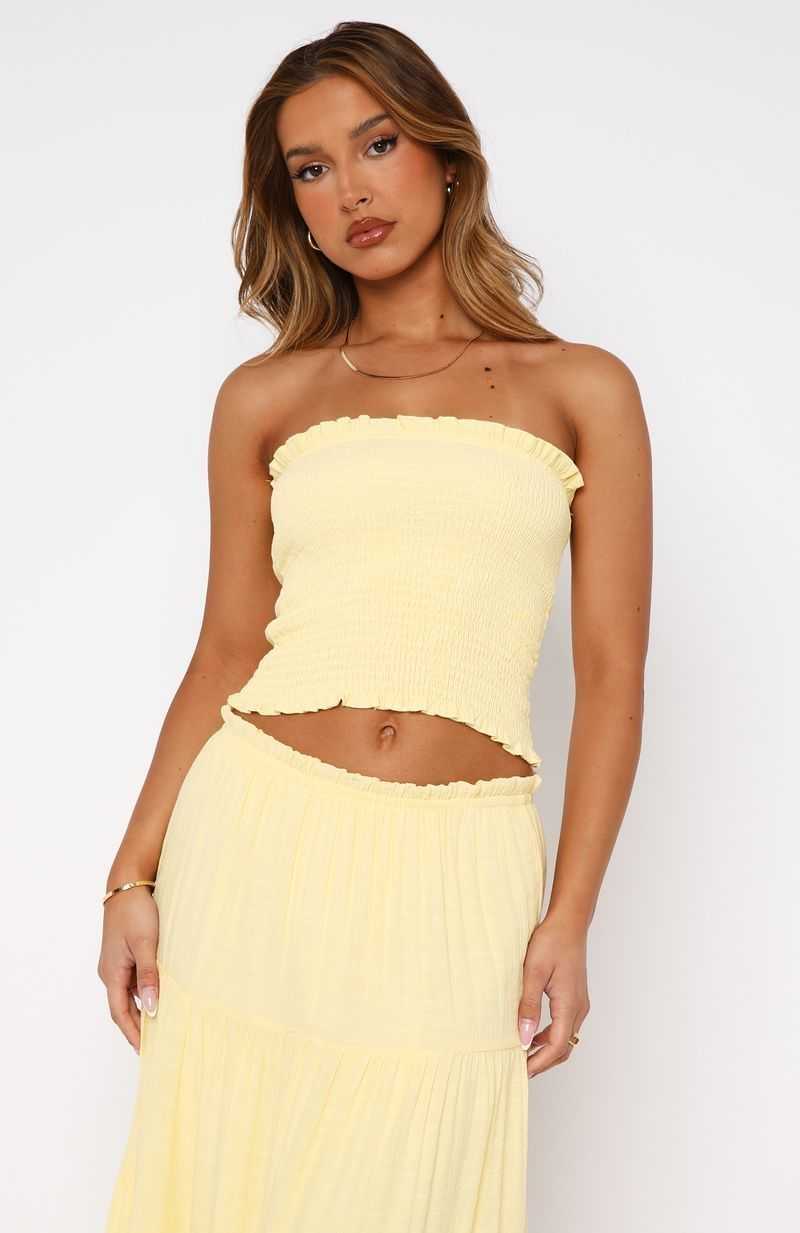 White Fox Prove Me Right Strapless Top Lemon | GTIULV-259