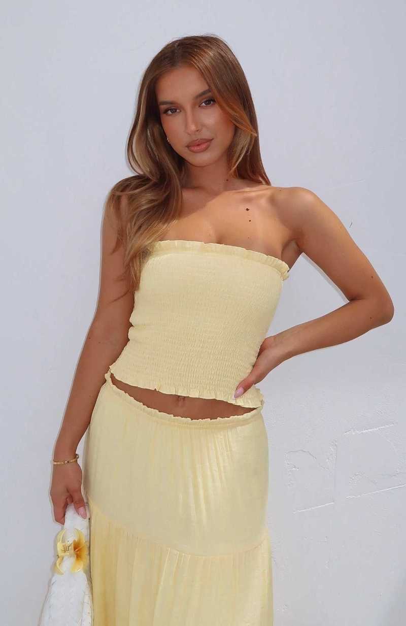 White Fox Prove Me Right Strapless Top Lemon | GTIULV-259