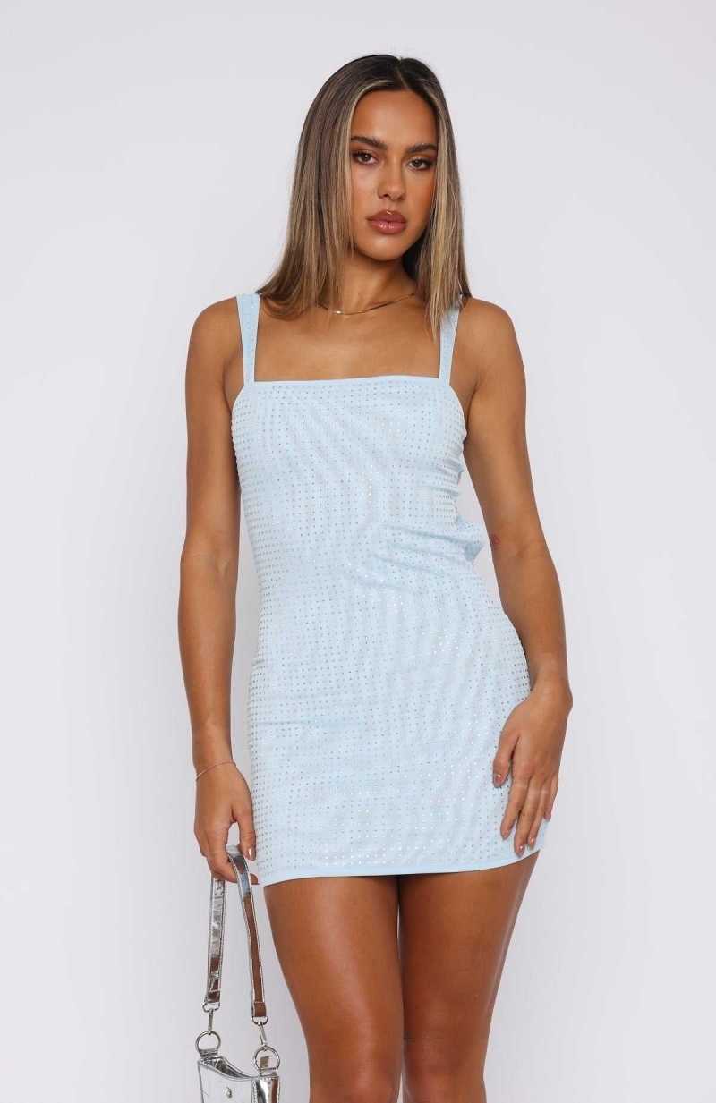 White Fox Pump The Volume Embellished Mini Dress Ice Blue | VEFYSZ-027