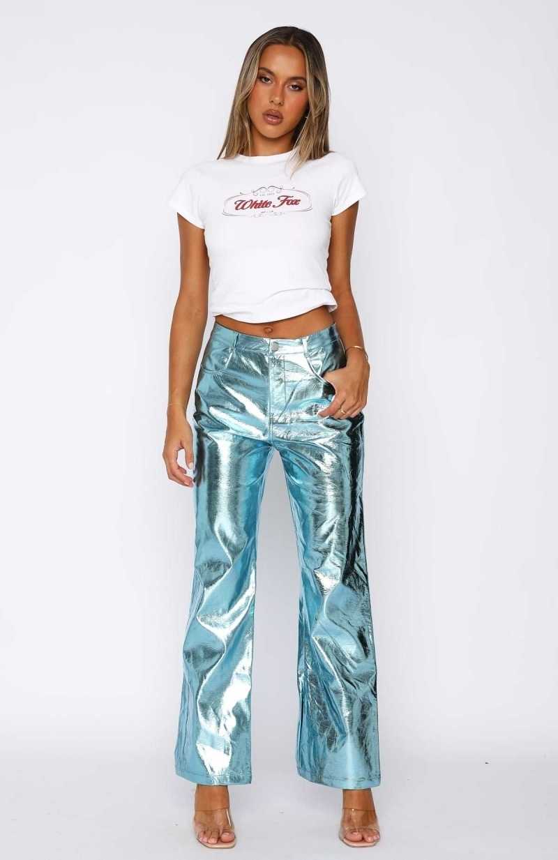 White Fox Push The Button PU Pants Aqua Blue | PCGUID-865