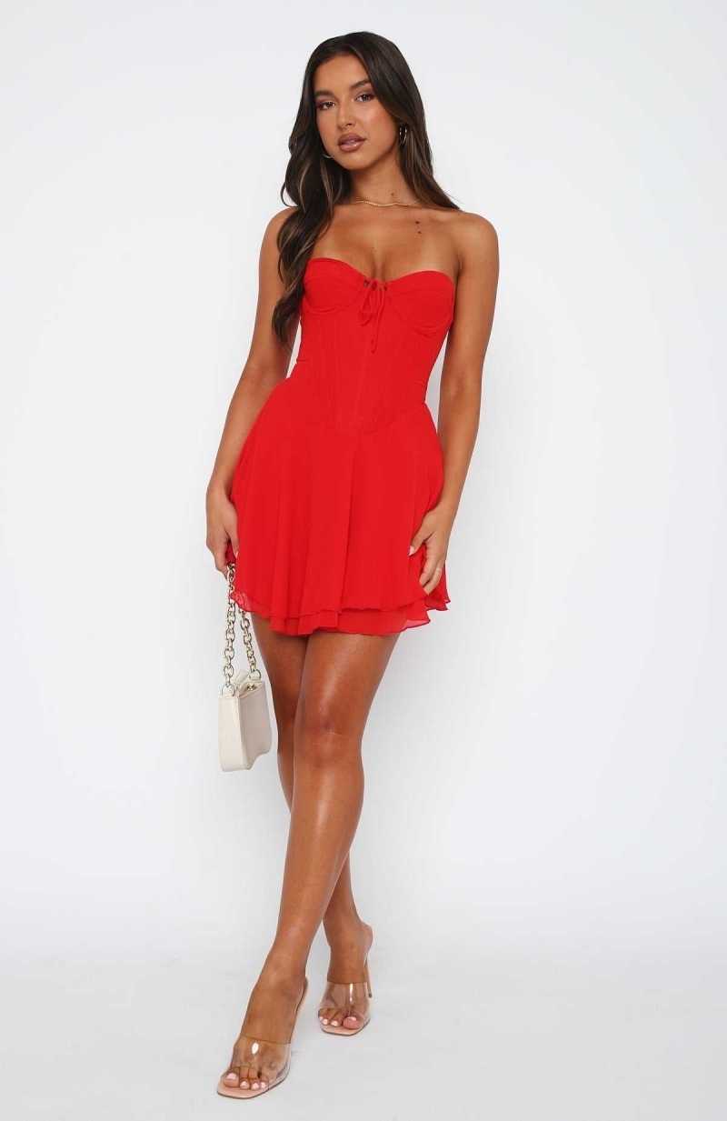 White Fox Push The Feeling Mini Dress Red | NTKQIM-132