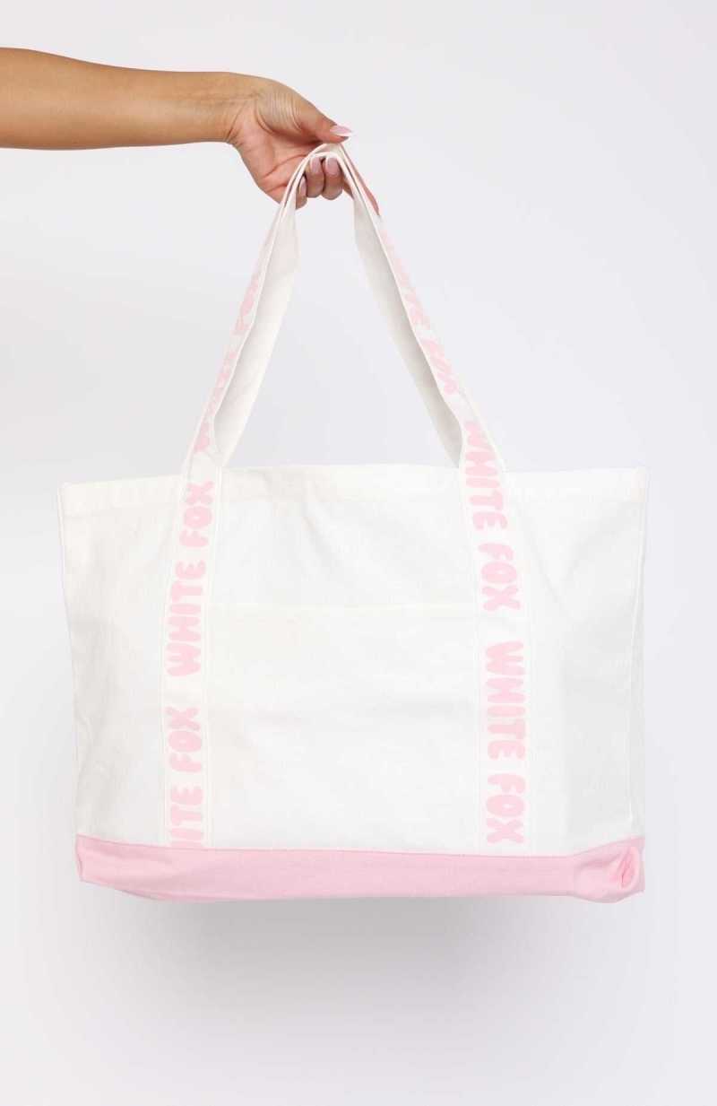 White Fox Queen Energy Tote Bag Off White/Pink | WQFNIR-361