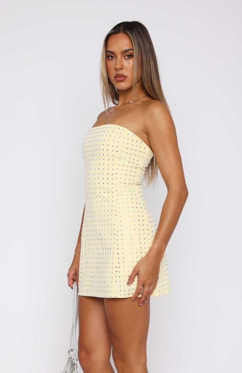 White Fox Radiant Embellished Mini Dress Lemon | WVIJBK-924