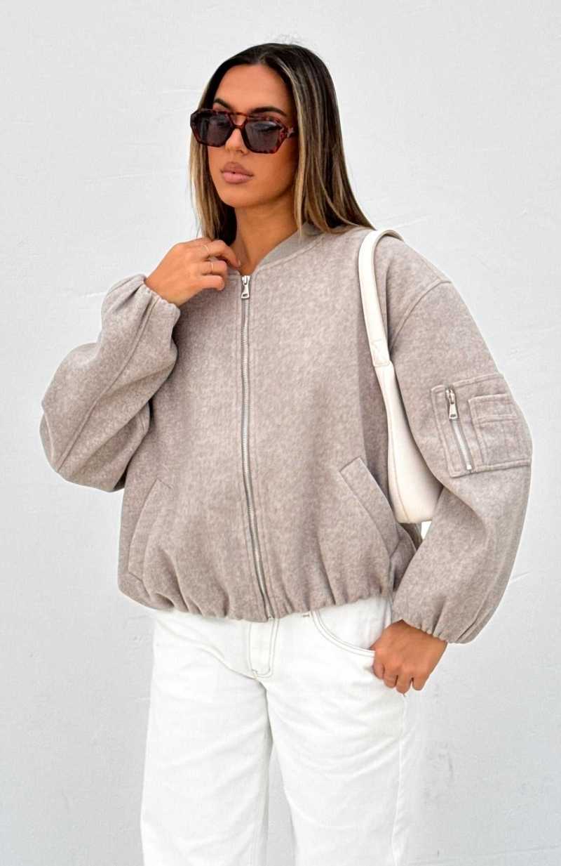 White Fox Rainy Day\'s Bomber Jacket Taupe | ACZVLD-153