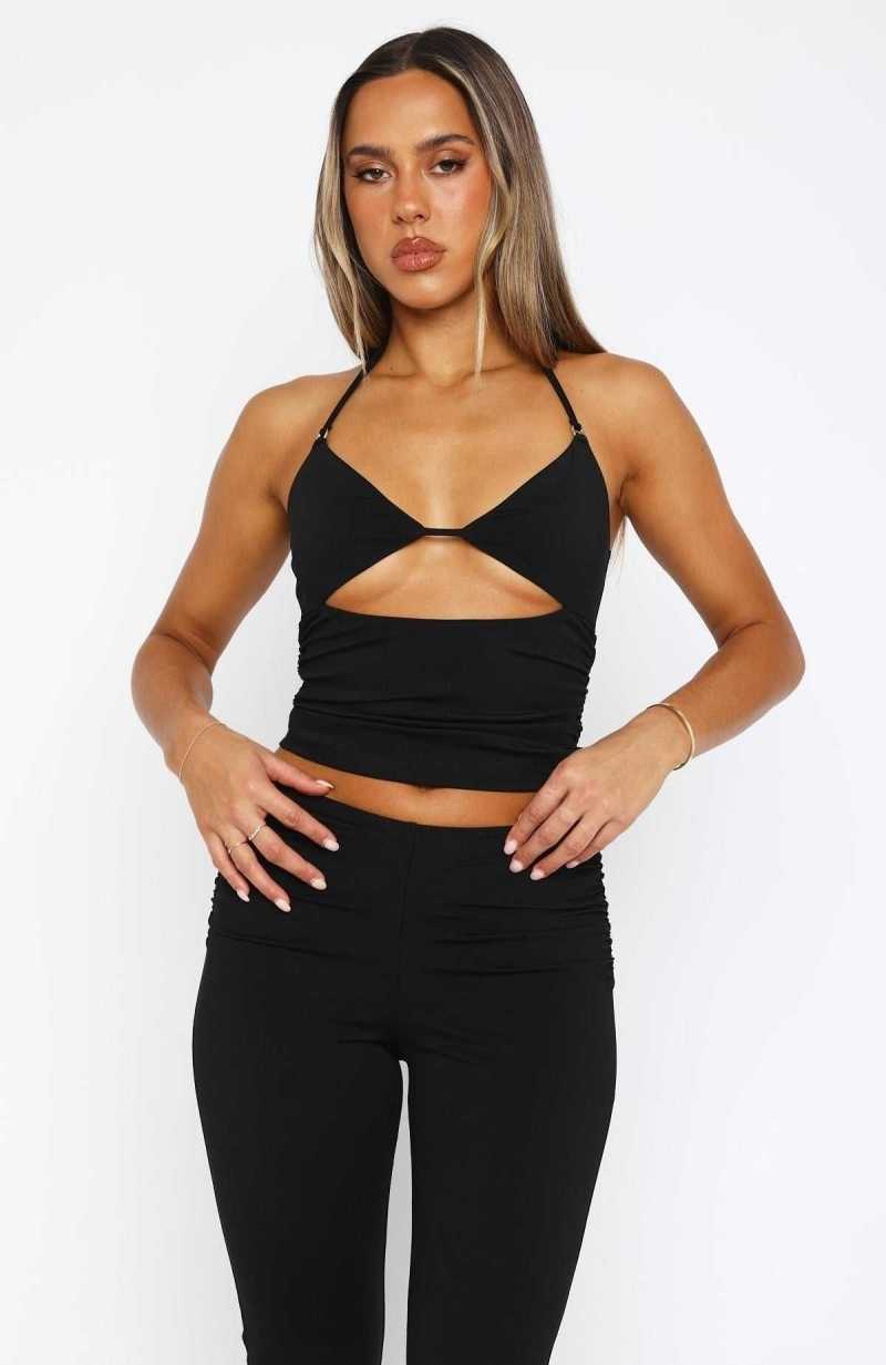 White Fox Rare Combination Halter Top Black | LFVKDC-486