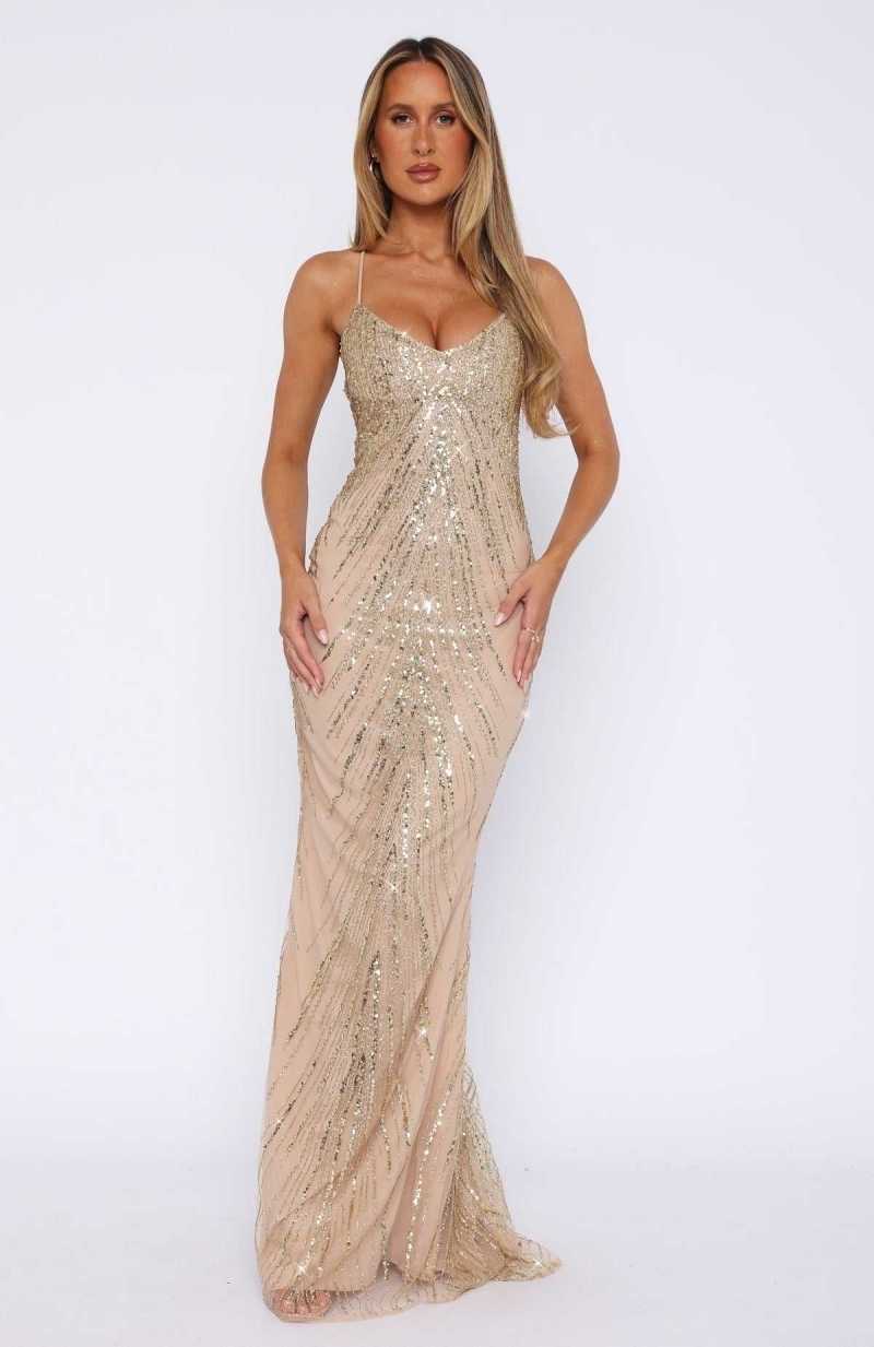 White Fox Reaching Out Maxi Dress Gold | HJOQXA-291