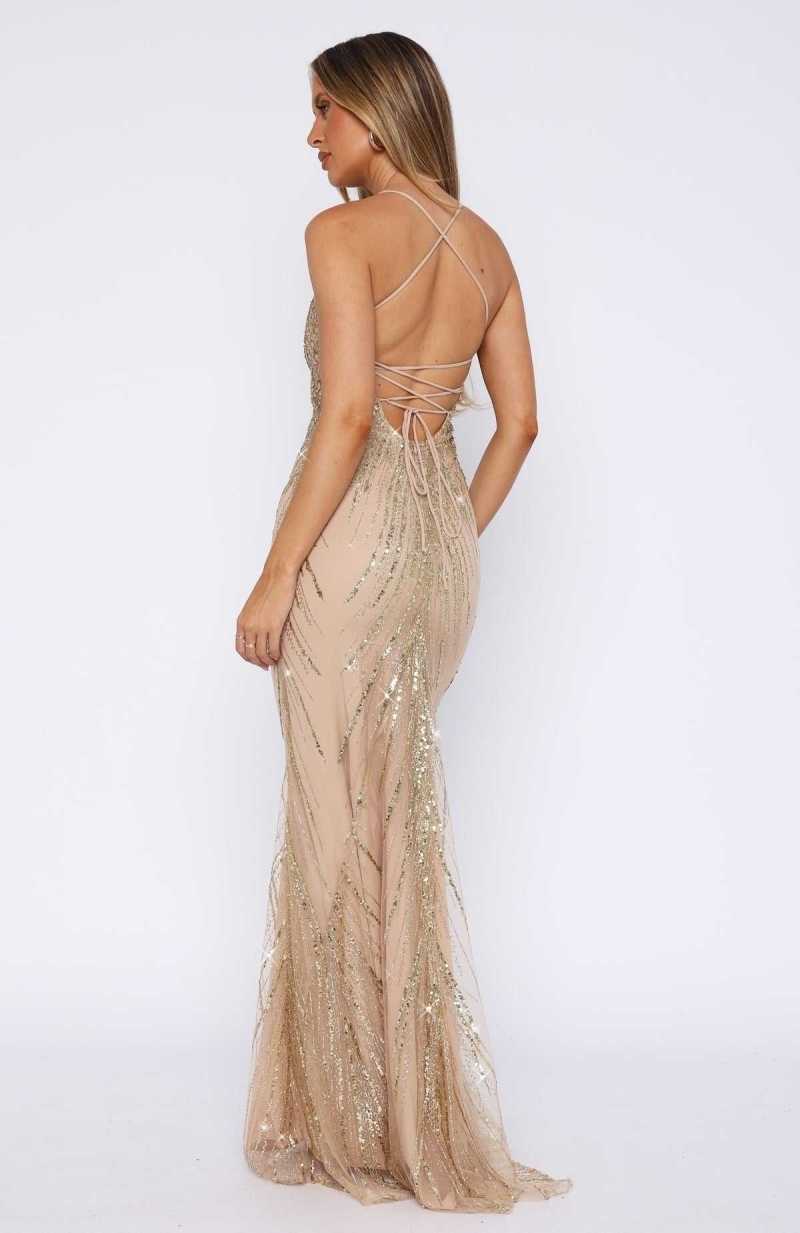 White Fox Reaching Out Maxi Dress Gold | HJOQXA-291