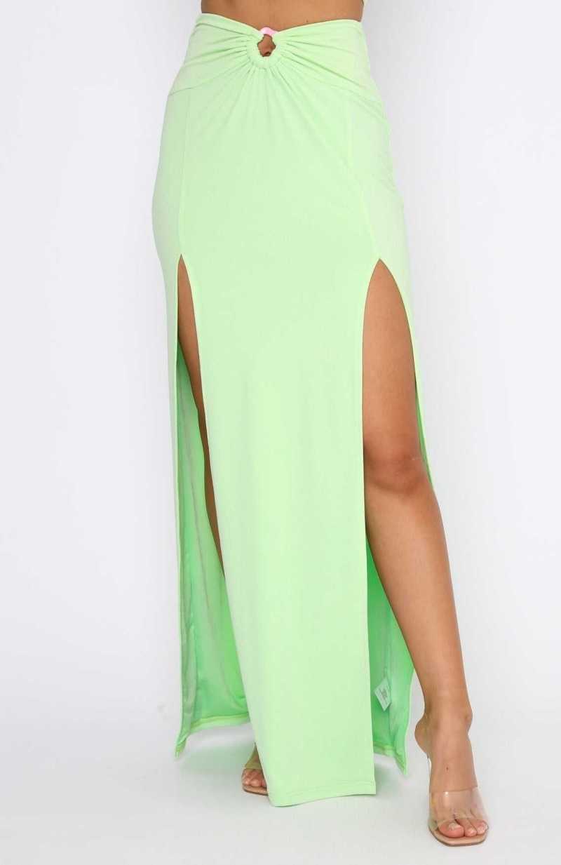 White Fox Read My Mind Maxi Skirt Lime | GNXIMS-164