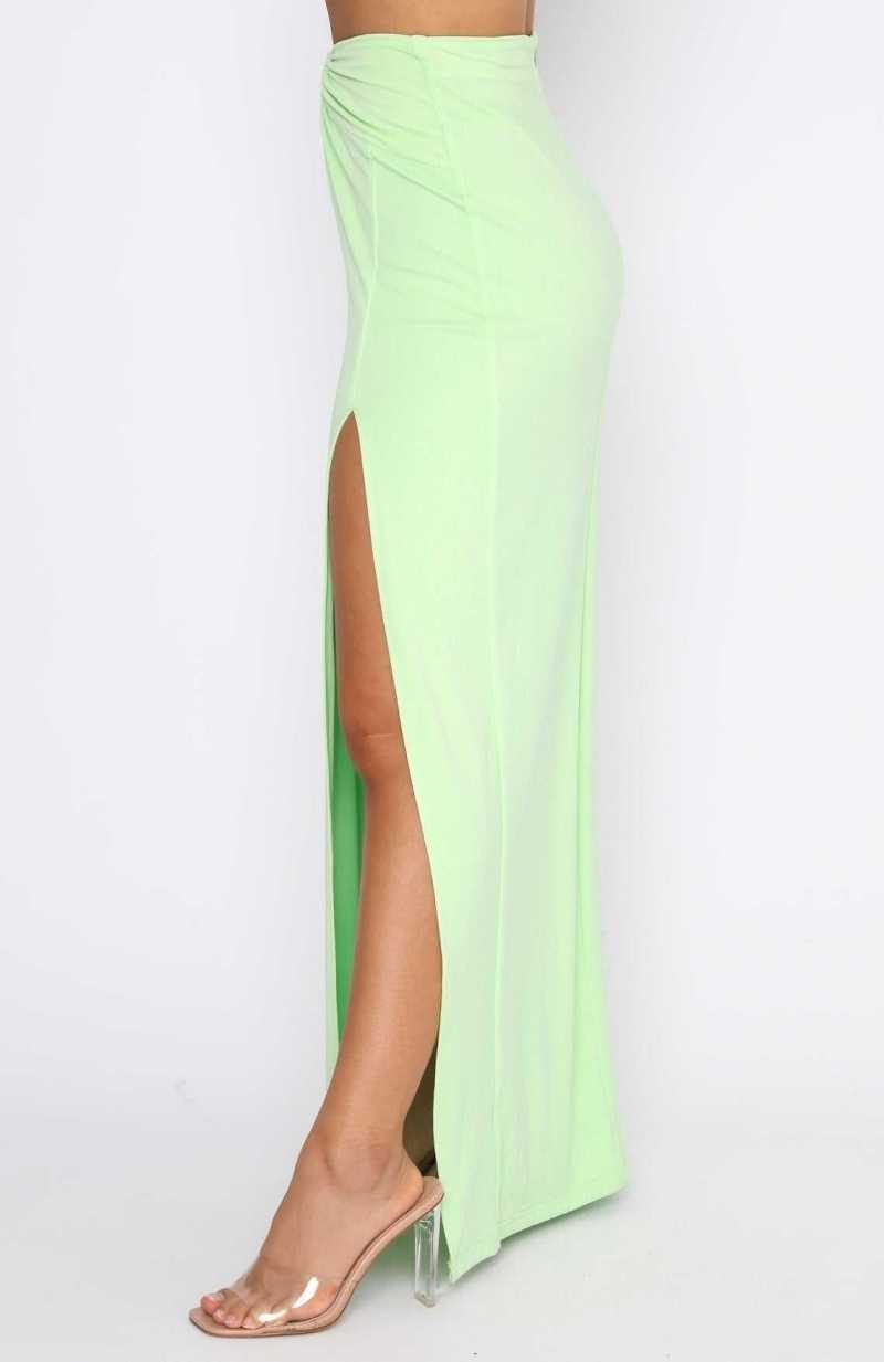 White Fox Read My Mind Maxi Skirt Lime | GNXIMS-164