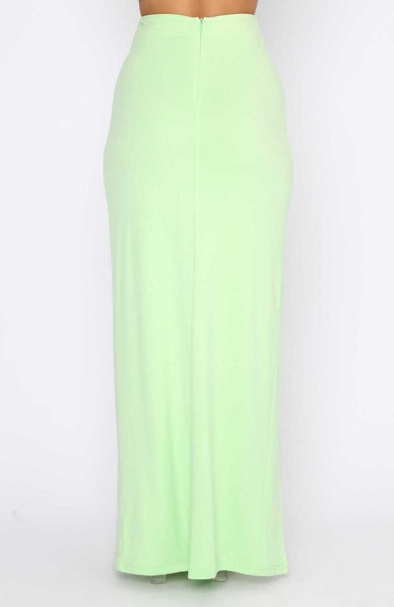 White Fox Read My Mind Maxi Skirt Lime | GNXIMS-164