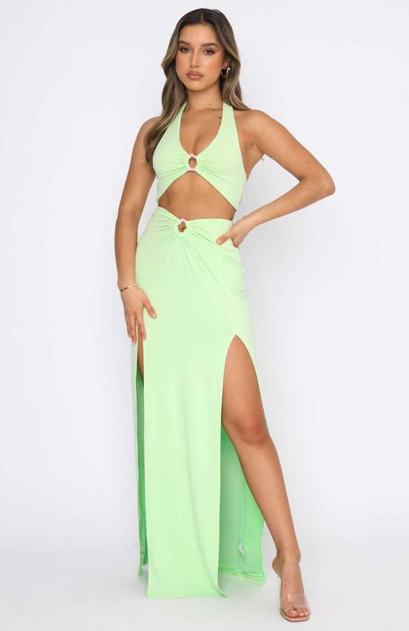 White Fox Read My Mind Maxi Skirt Lime | GNXIMS-164