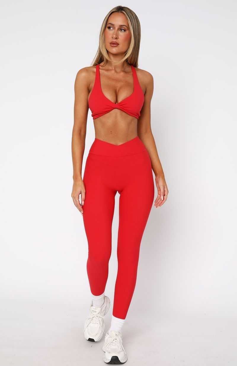 White Fox Ready Set Go Cross Front Leggings Red | BRTKYF-507