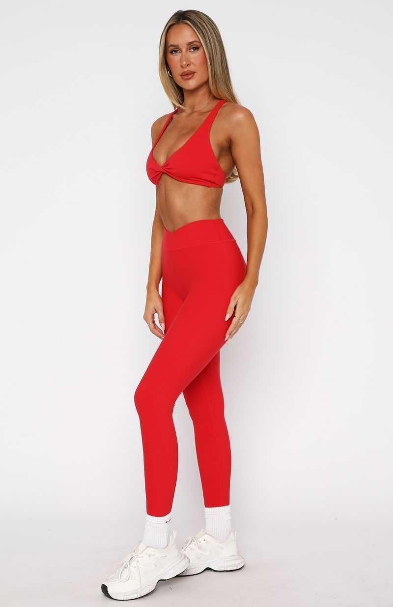 White Fox Ready Set Go Cross Front Leggings Red | BRTKYF-507