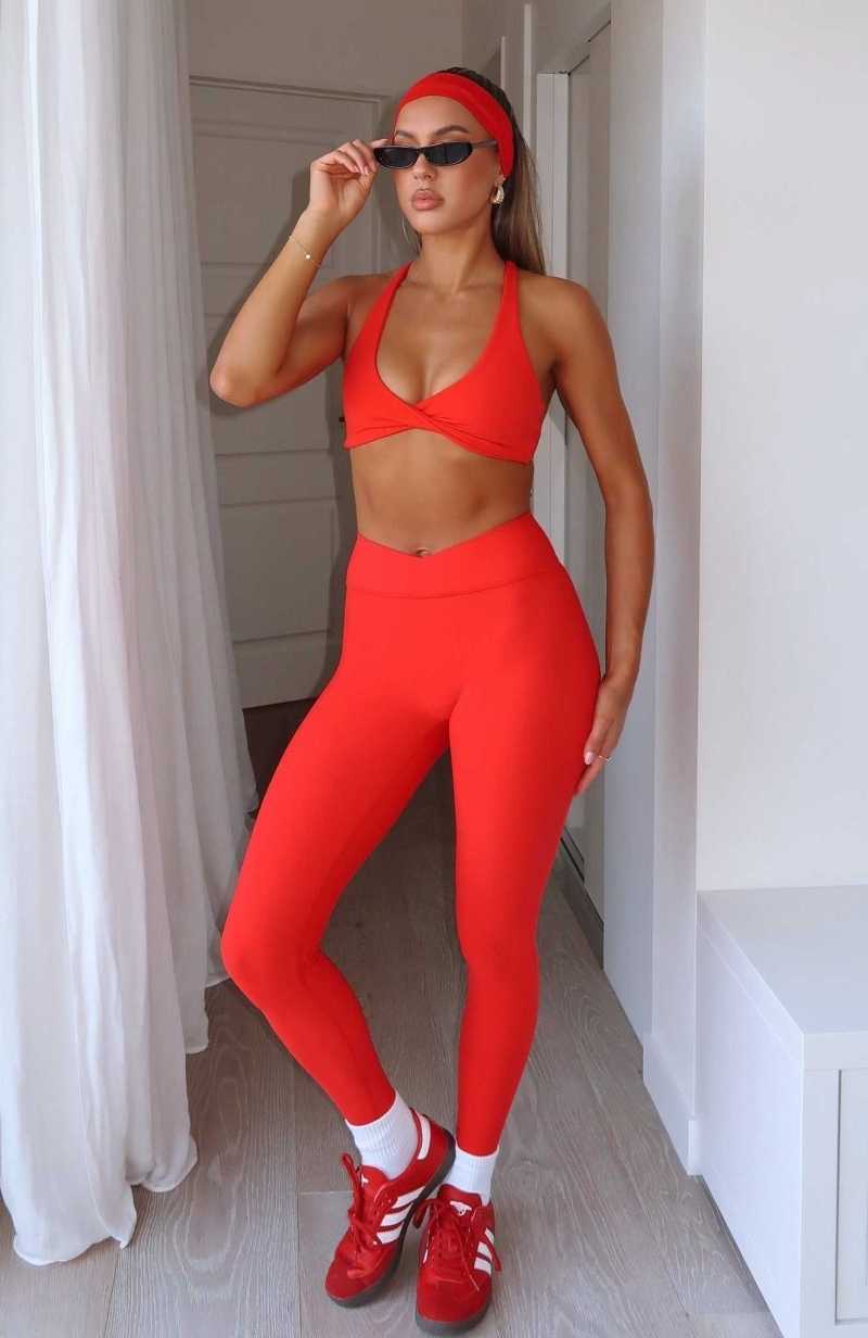 White Fox Ready Set Go Cross Front Leggings Red | BRTKYF-507