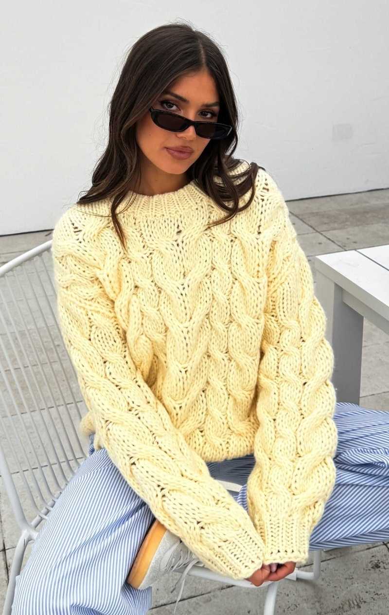 White Fox Real Feelings Oversized Knit Sweater Lemon | RQYJBZ-928