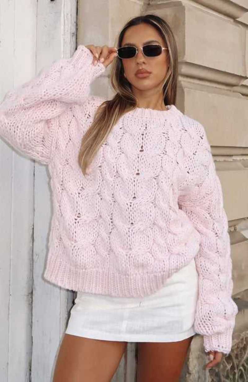 White Fox Real Feelings Oversized Knit Sweater Baby Pink | HFKOMY-265