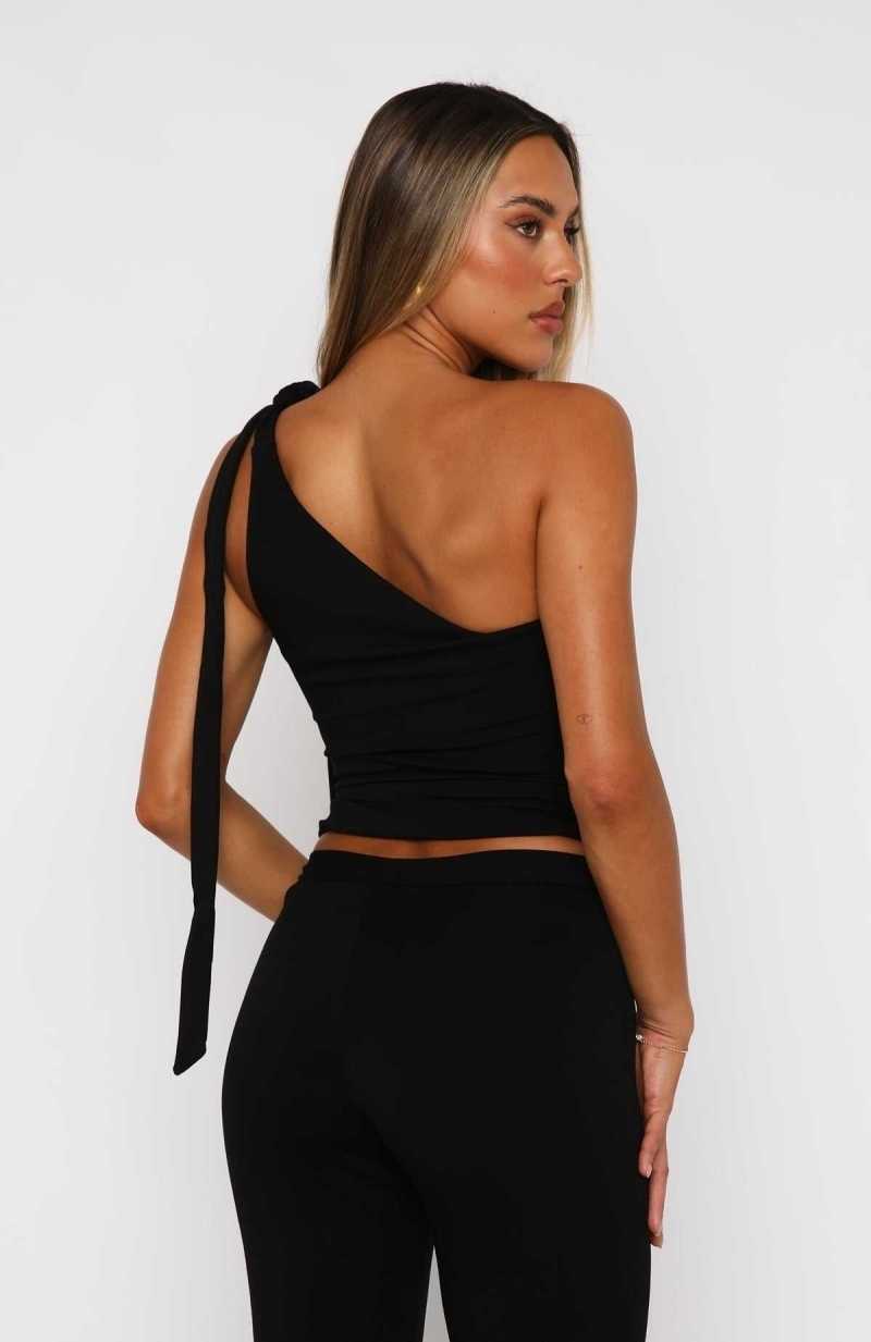 White Fox Reckless Romance One Shoulder Top Black | JVSNAK-023