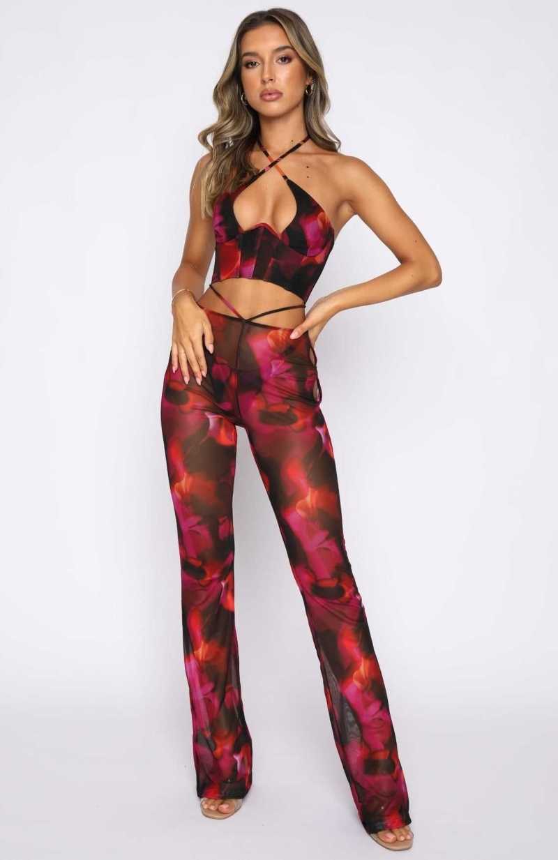 White Fox Rhythm Of The Night Pants Pink Flame Print | YAHPWR-128