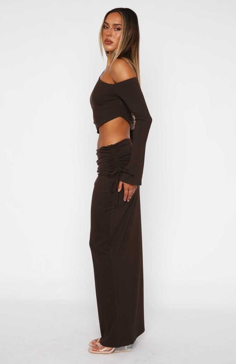 White Fox Rising Star Maxi Skirt Chocolate | XECYNA-148