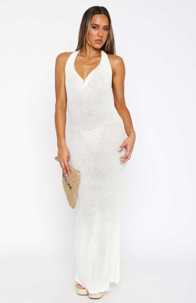 White Fox Romantic Lover Knit Maxi Dress White | PFWMCH-370