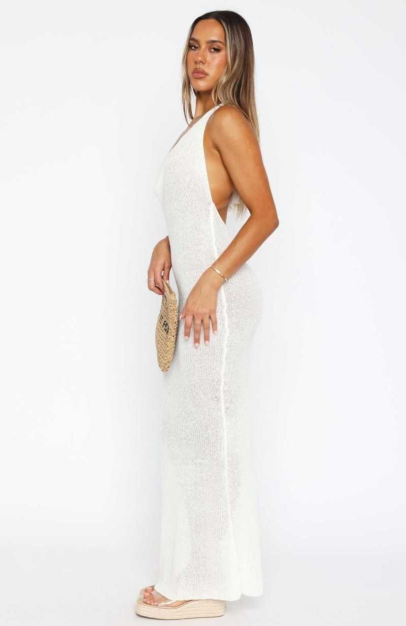 White Fox Romantic Lover Knit Maxi Dress White | PFWMCH-370