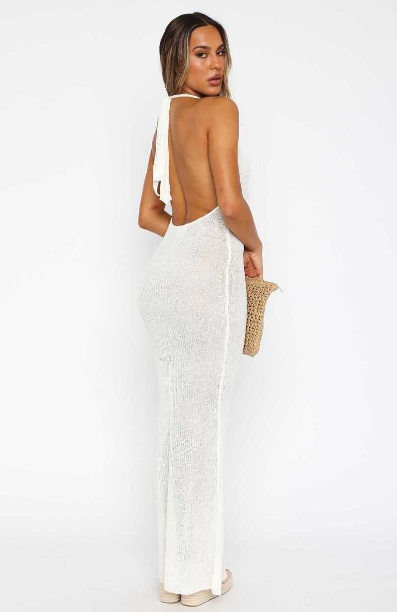 White Fox Romantic Lover Knit Maxi Dress White | PFWMCH-370