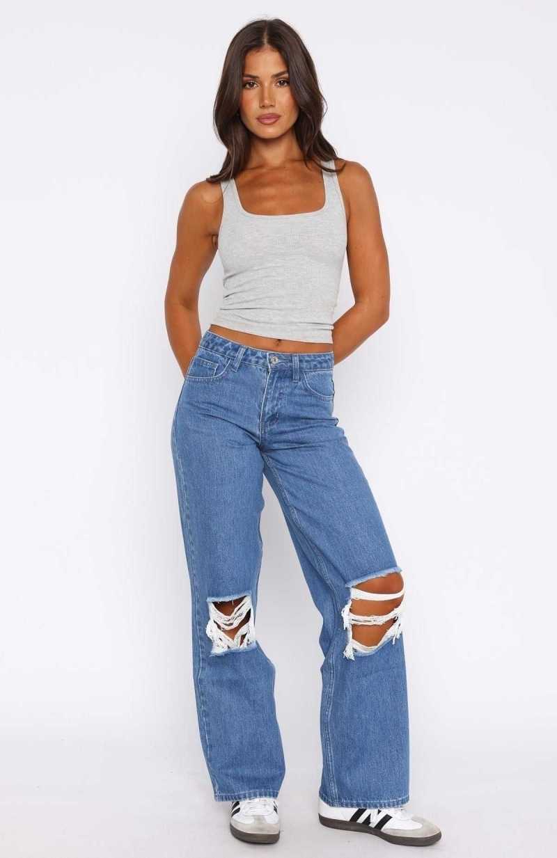 White Fox Romie Mid Rise Wide Leg Jeans True Blue Wash | FWQIVO-241