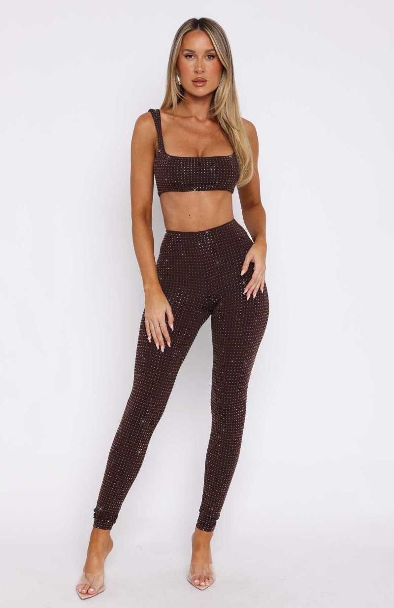 White Fox Running Late Embellished Pants Chocolate | SGNVFM-831