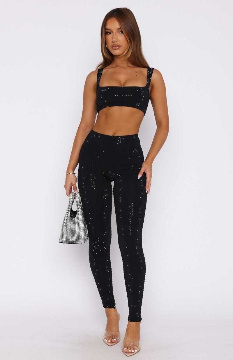 White Fox Running Late Embellished Pants Black | KJZCRF-429