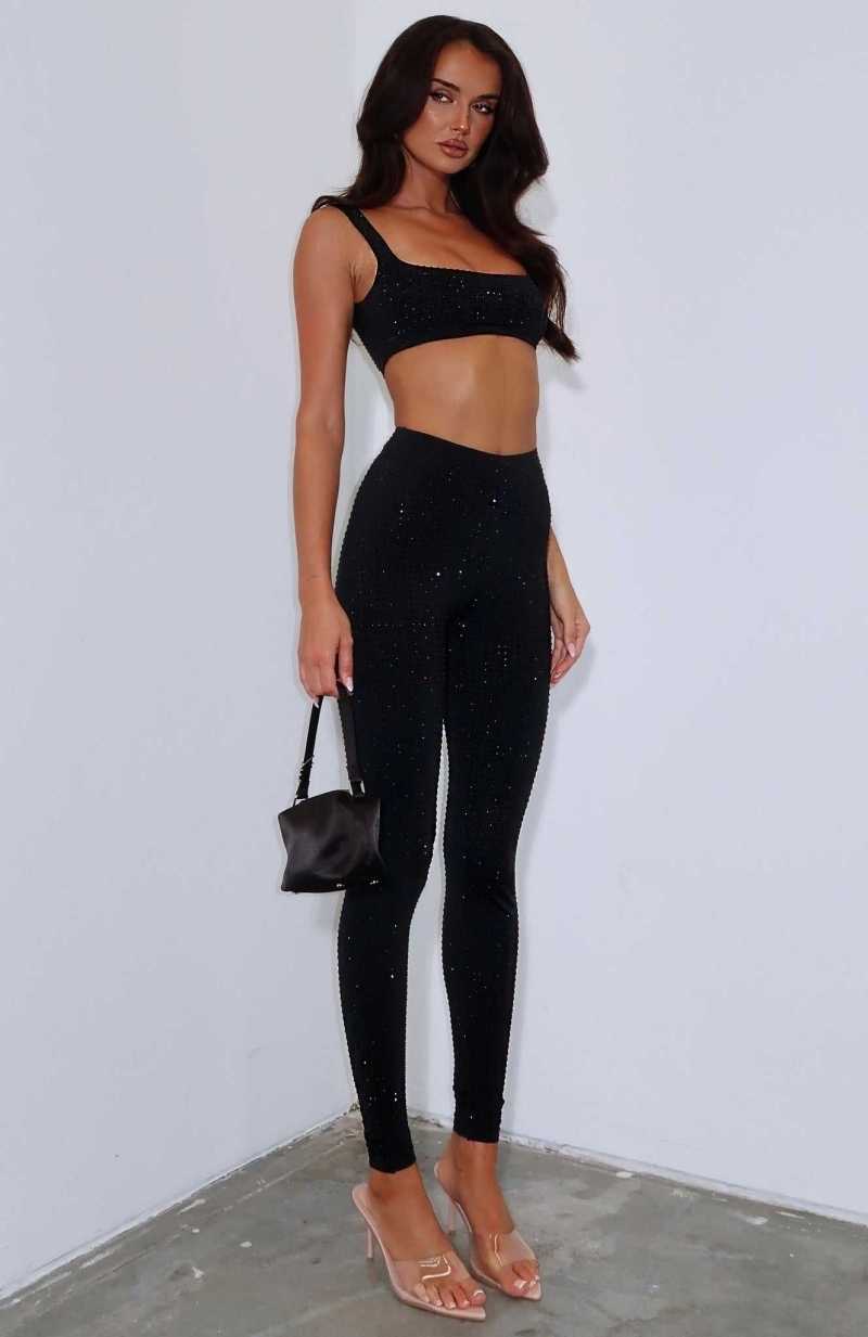 White Fox Running Late Embellished Pants Black | KJZCRF-429