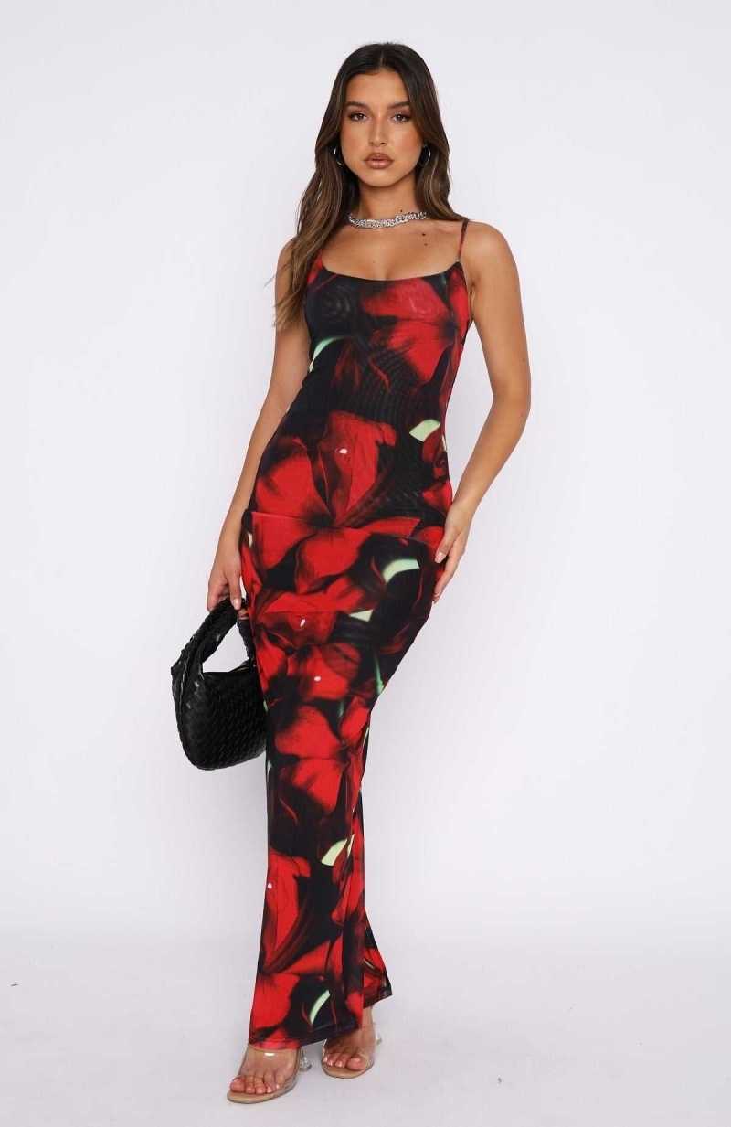 White Fox Same Heart Mesh Maxi Dress Red Hibiscus | SINBTP-718