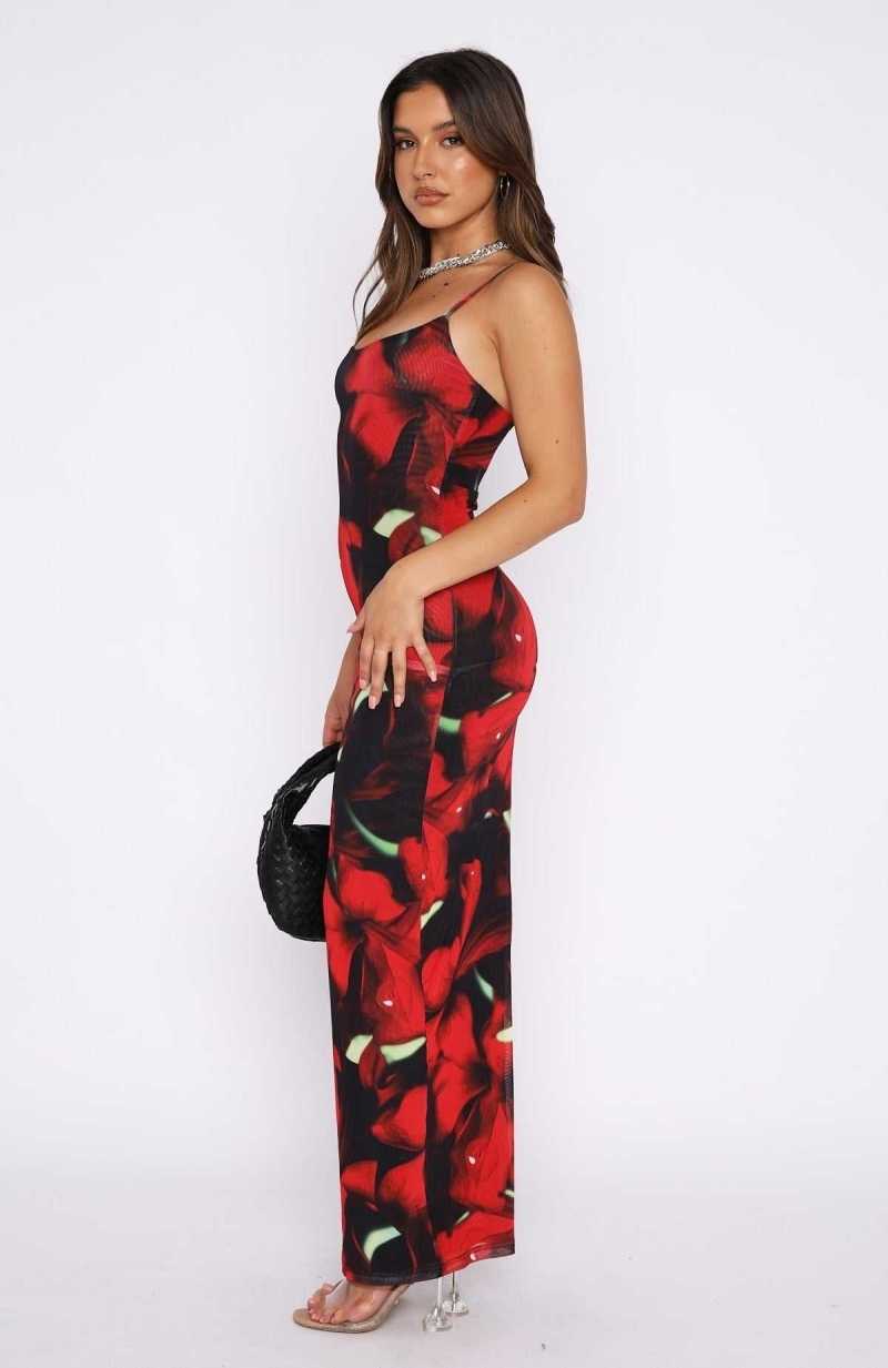 White Fox Same Heart Mesh Maxi Dress Red Hibiscus | SINBTP-718