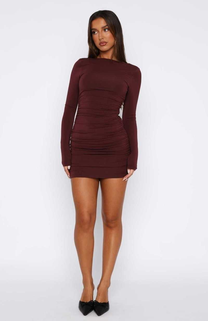 White Fox Same Old Thing Long Sleeve Mini Dress Merlot | UVSOEA-607