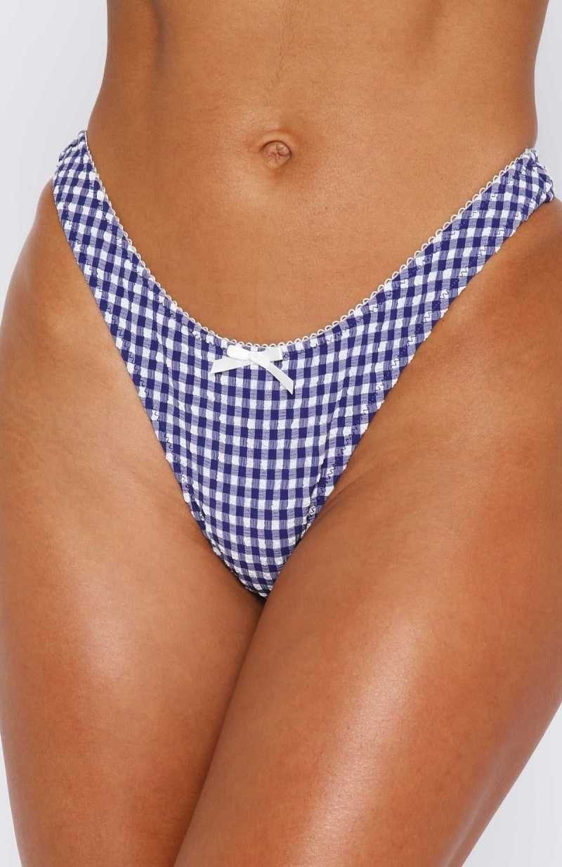 White Fox Seashell Bottoms Blue Gingham | QUMPJR-748