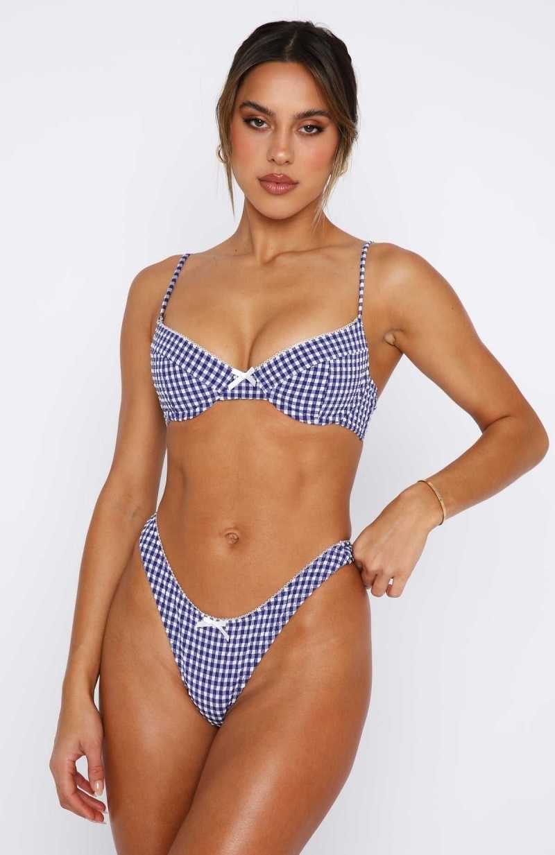 White Fox Seashell Bottoms Blue Gingham | QUMPJR-748