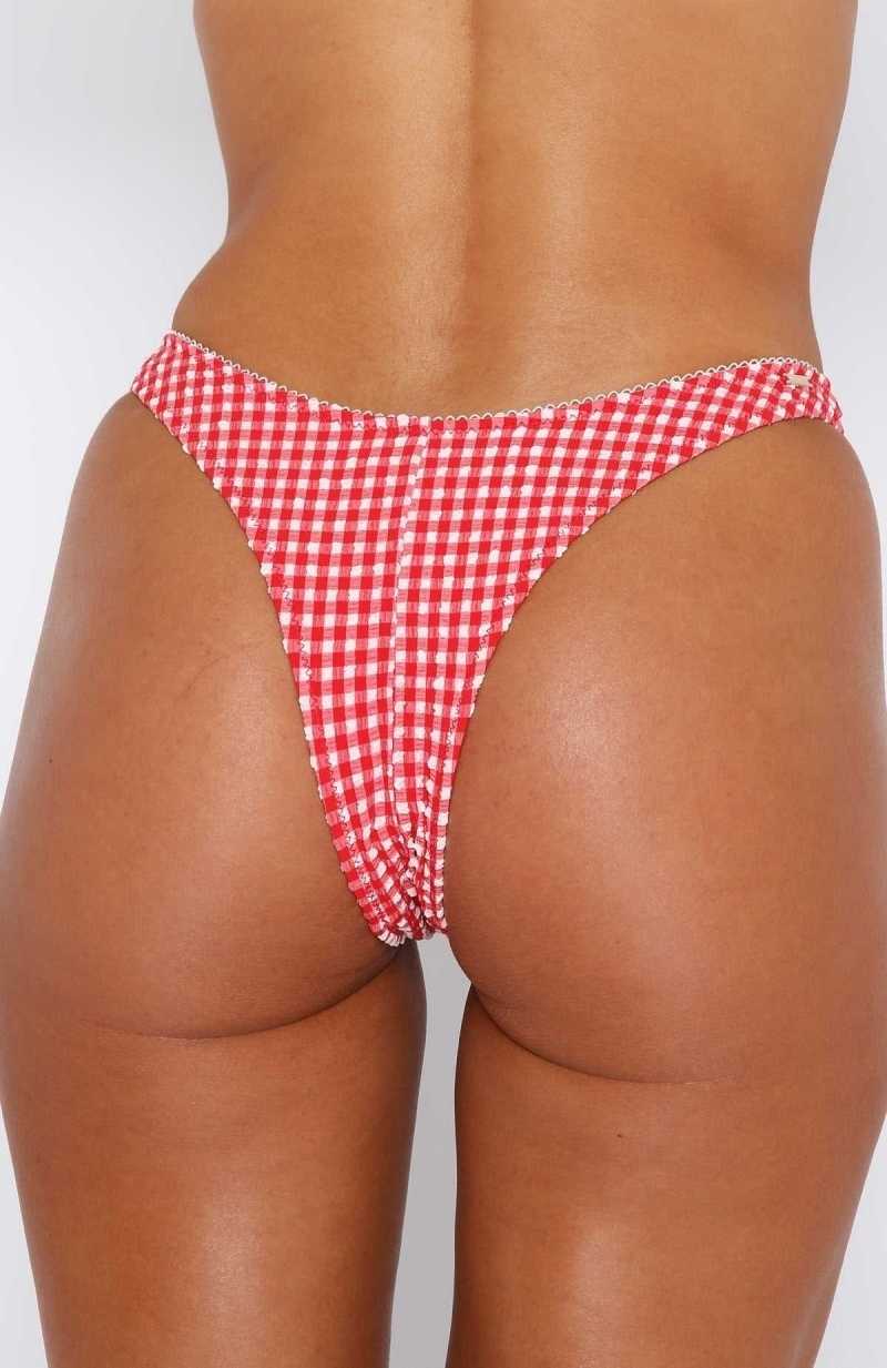 White Fox Seashell Bottoms Red Gingham | JWGPBX-894