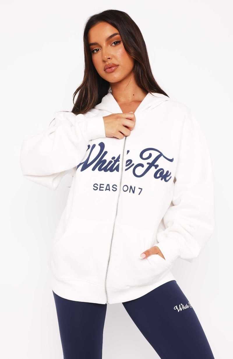 White Fox Season 7 Zip Front Hoodie Snow | VNZFKR-381