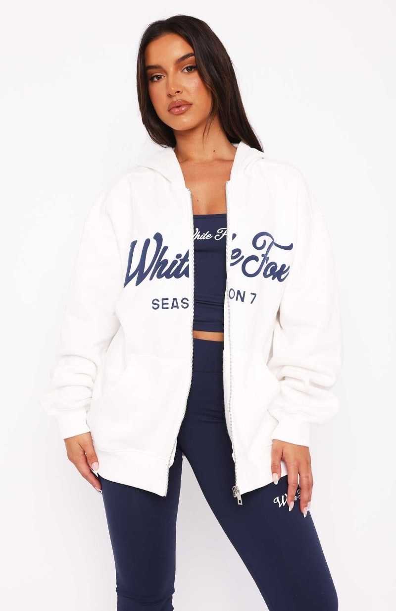 White Fox Season 7 Zip Front Hoodie Snow | VNZFKR-381