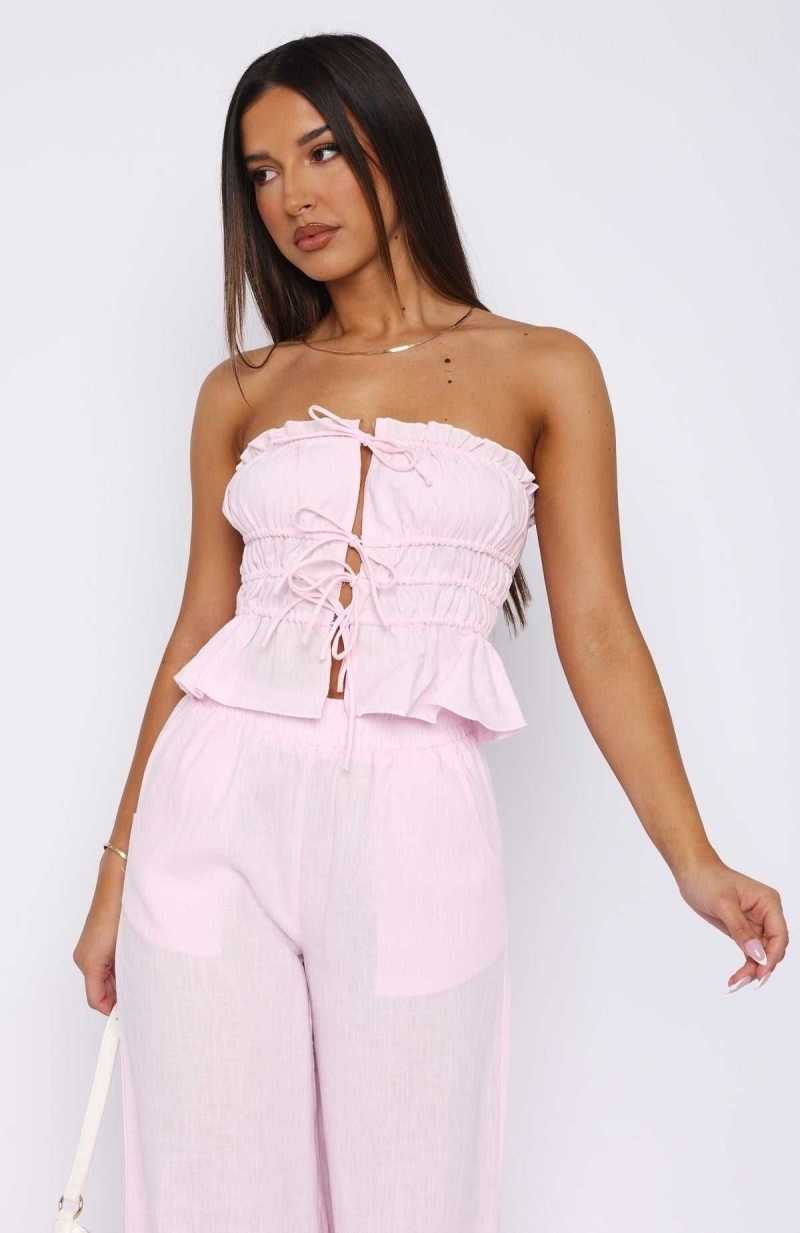 White Fox Secret Society Strapless Top Baby Pink | MPKHRS-943