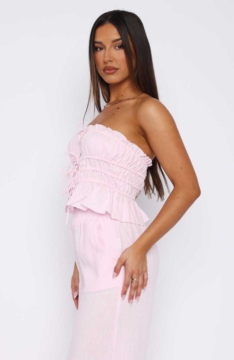 White Fox Secret Society Strapless Top Baby Pink | MPKHRS-943