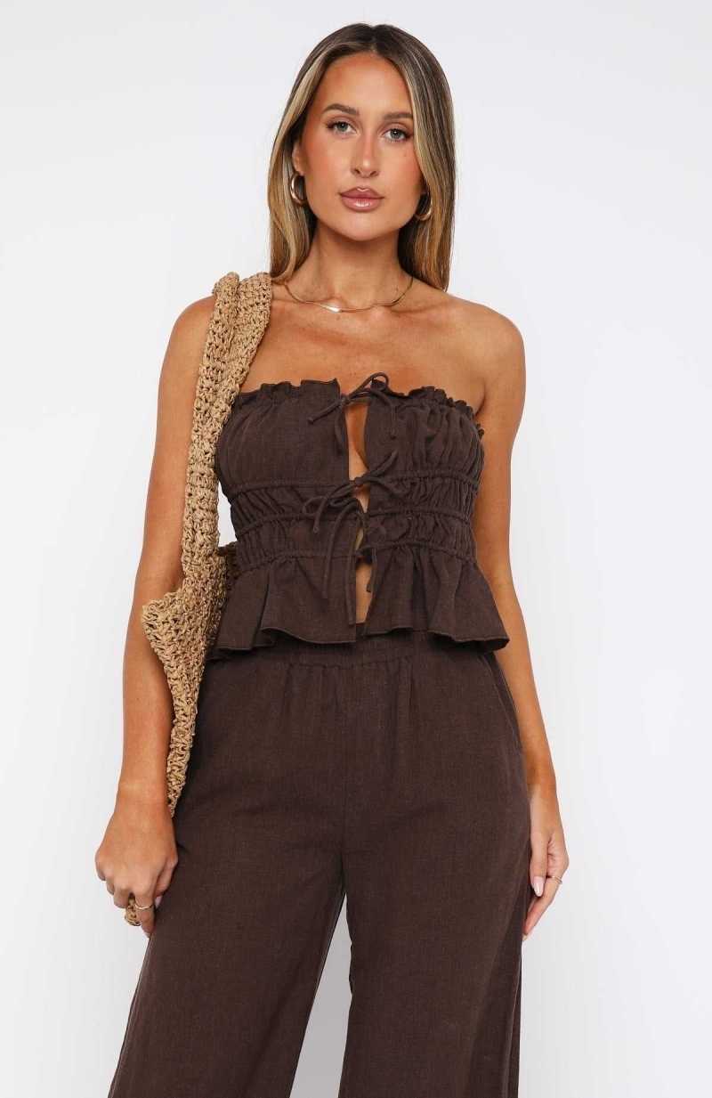 White Fox Secret Society Strapless Top Chocolate | TNLHPG-213