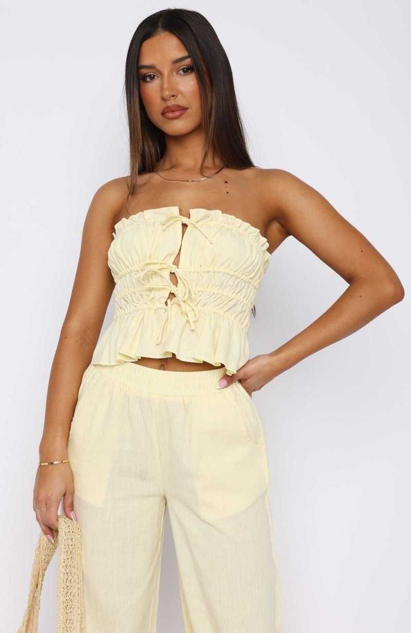 White Fox Secret Society Strapless Top Lemon | PQNYSU-917