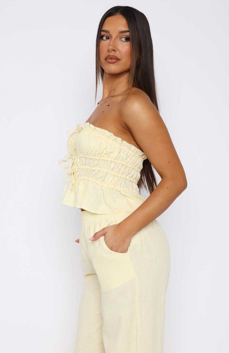 White Fox Secret Society Strapless Top Lemon | PQNYSU-917